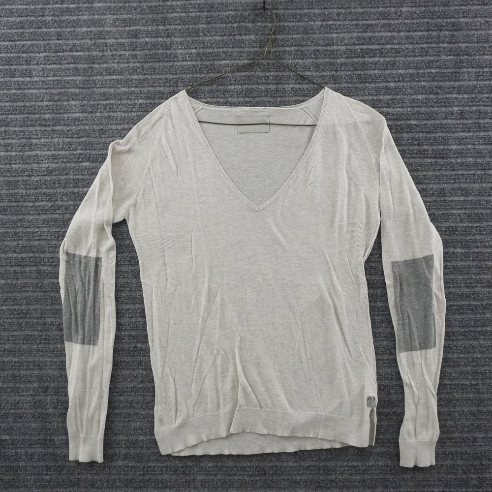 Zadig & Voltaire Apple Cop Sweater Womens M Oatmeal V-Neck Elbow Patch SAMR1105F